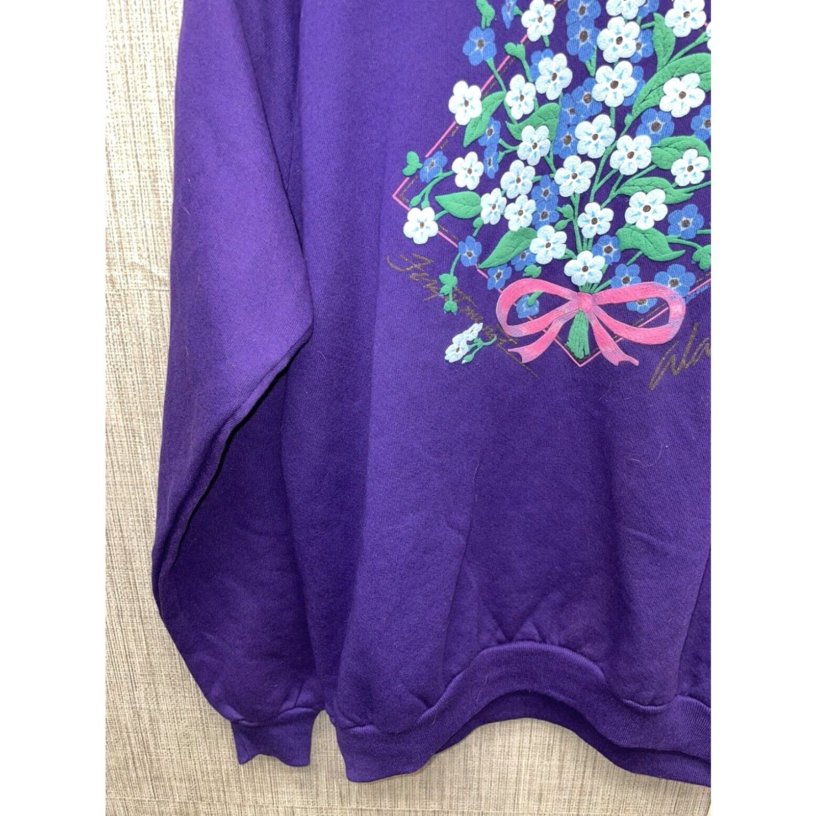 Jerzees VINTAGE Jeerzees Crewneck Sweater Purple Flowers Alaska Made in USA Womens XL Crew Neck, Purple, US Theme, Vintage USA Knit IVY? Size XL / US 12-14 / IT 48-50 - 3 Thumbnail