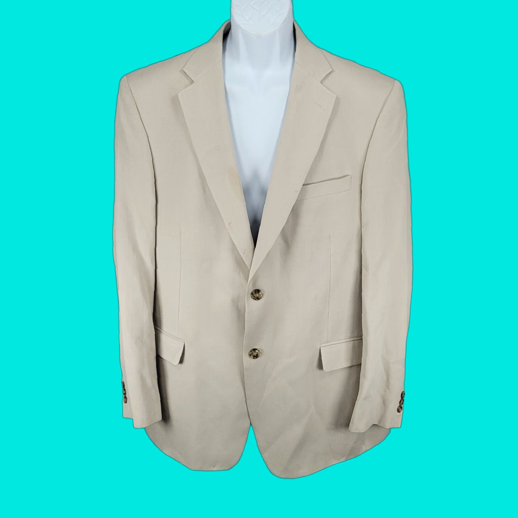 Austin Reed VINTAGE Austin Reed HRH Beige Silk Blend 2 Button Notch Blazer Sport Coat 44L Size 44R - 1 Thumbnail