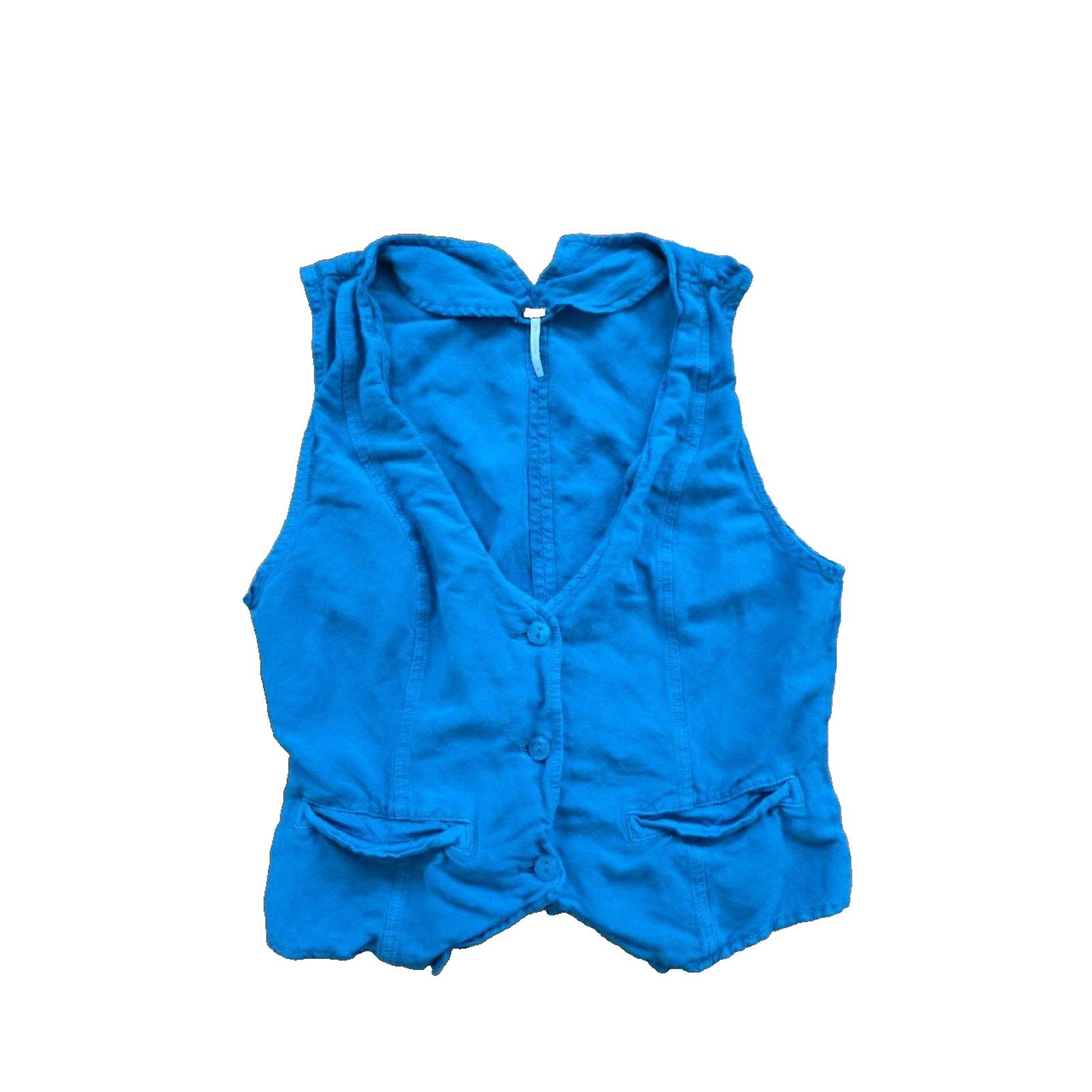 destin YFB Vest Top Sz Medium Linen Blend Button Up Blue A001556 Size M / US 6-8 / IT 42-44 - 3 Thumbnail