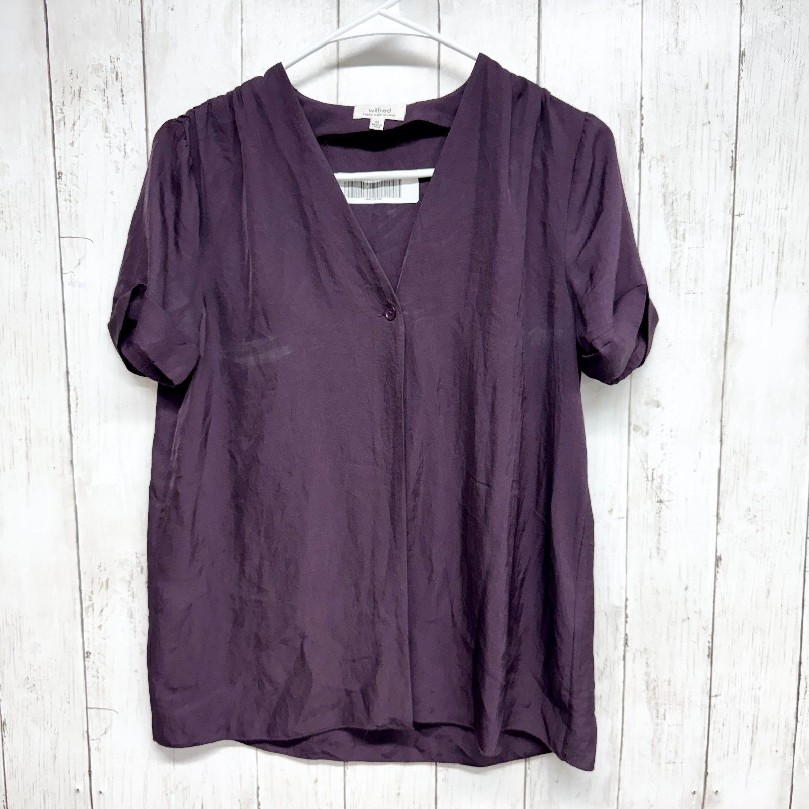 Other Wilfred Top Size XS Plum Vneck Button Short Sleeve Blouse Size XS / US 0-2 / IT 36-38 - 1 Thumbnail