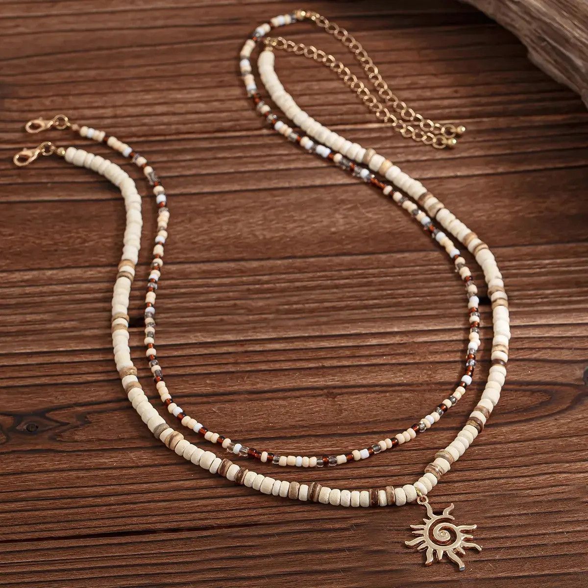 Vintage Coconut Shell Wood Beads Sunflower Necklace Size ONE SIZE - 3 Thumbnail