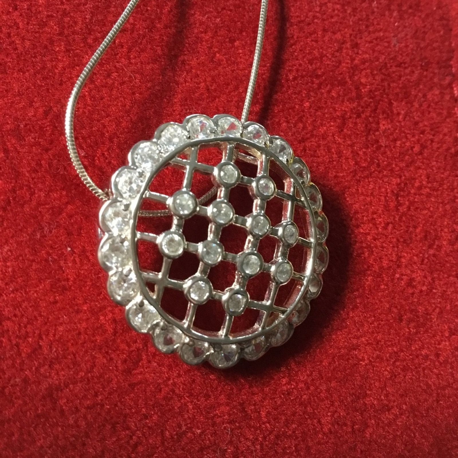 Other Sterling Silver Round Crystal Raindrop Pendant Necklace Size ONE SIZE - 2 Thumbnail