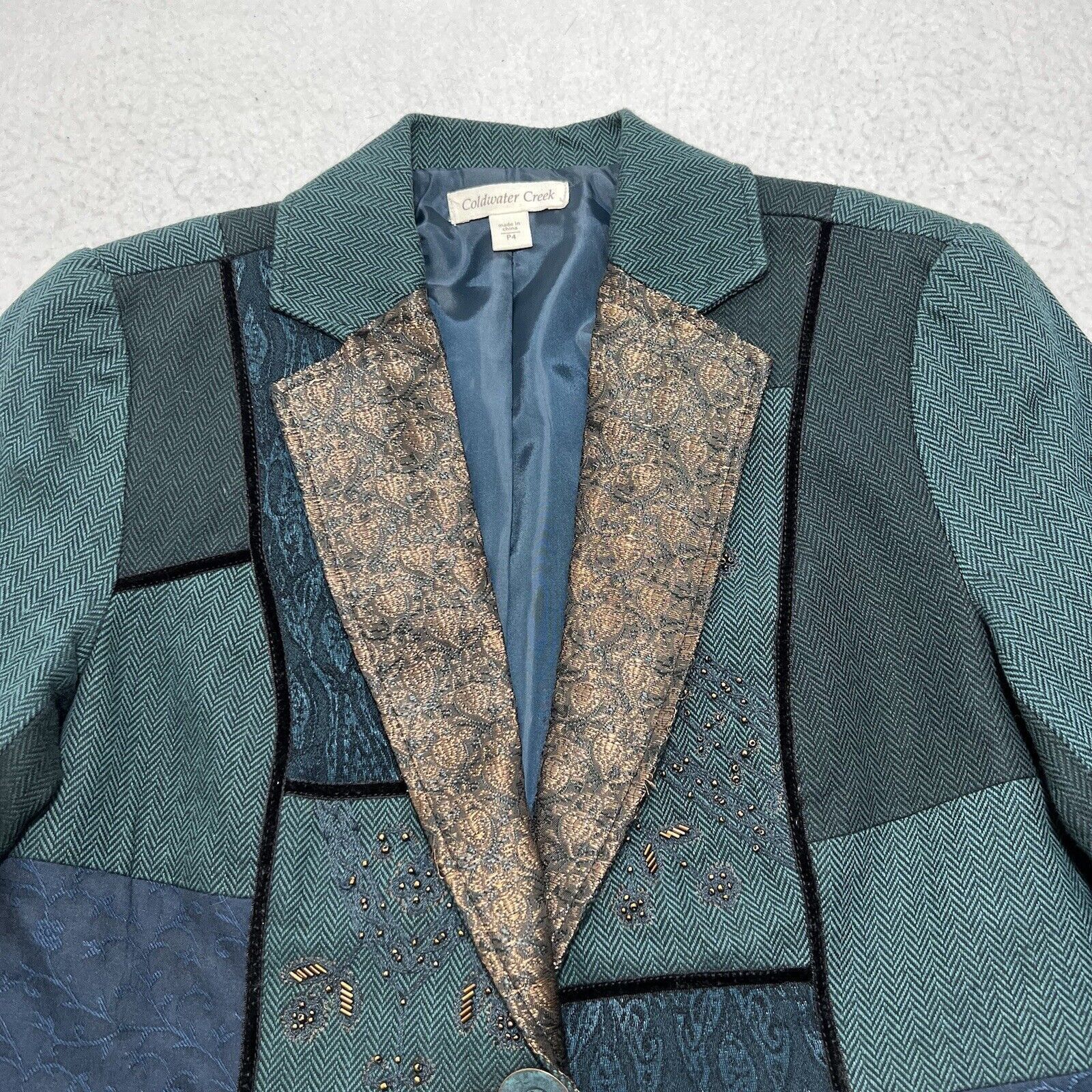 Coldwater Creek Coldwater Creek Teal Green Blazer Metallic Embroidery Jacket Size S / US 4 / IT 40 - 2 Thumbnail