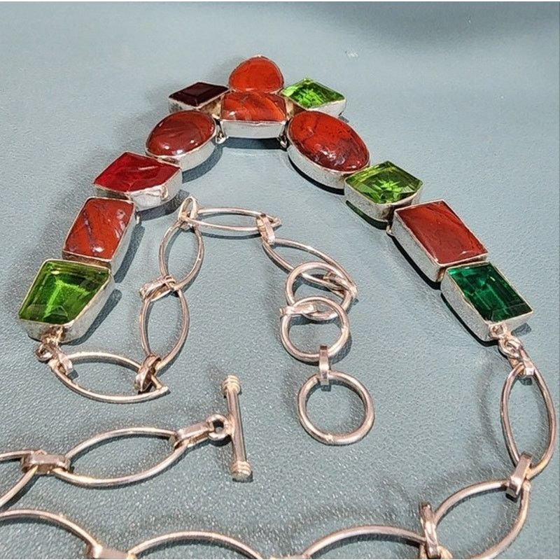 Vintage Artisan Sterling Silver Carnelian Agate Glass Y Necklace Size ONE SIZE - 6 Thumbnail