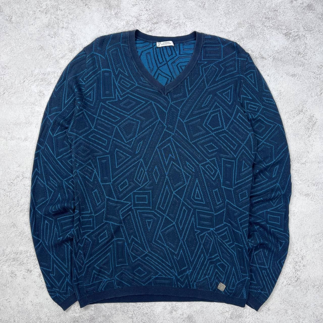 Versace Versace Jeans Couture Sweater V-Neck Blue Geometric Knit Size US S / EU 44-46 / 1 - 1 Thumbnail