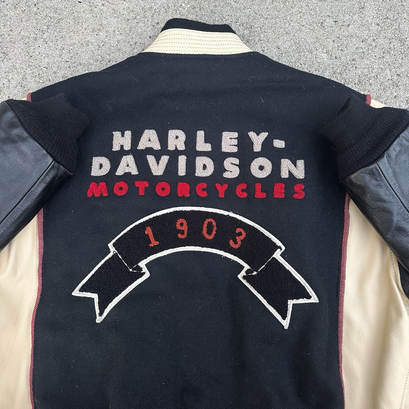 Harley Davidson × Vintage Vintage Harley Davidson Black Leather Wool Varsity Jacket Size US M / EU 48-50 / 2 - 6 Thumbnail