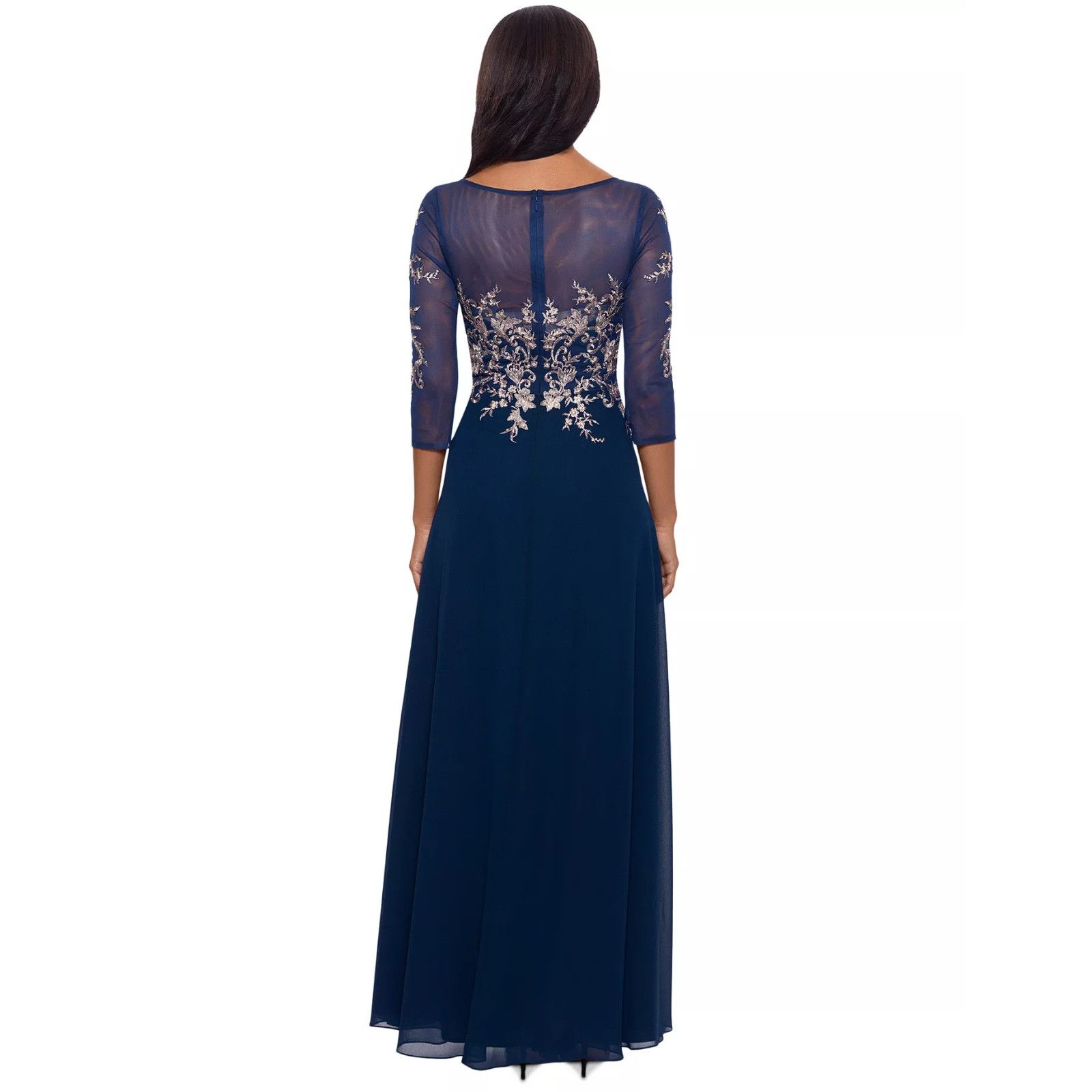 Other Betsy & Adam Navy Blue Rose Gold Embellished Bodice Chiffon Size S / US 4 / IT 40 - 2 Thumbnail