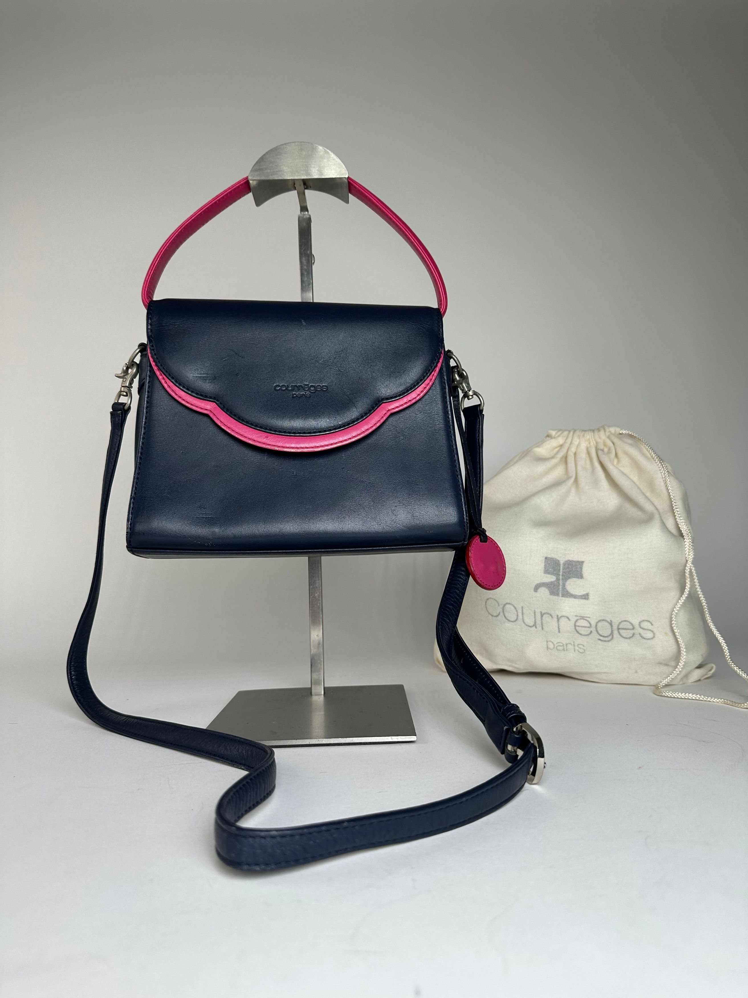 Courreges Vintage 2WAY Leather Handbag Navy Pink Size ONE SIZE - 1 Thumbnail