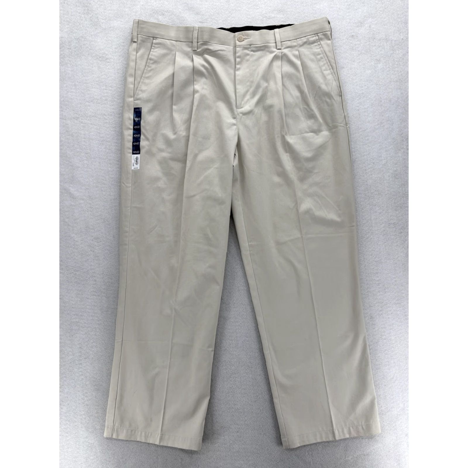 Croft & Barrow Croft & Barrow Easy-Care Khaki Chino Pants Mens 42x32 Beige Classic Fit Pleated Size US 42 / EU 58 - 2 Thumbnail