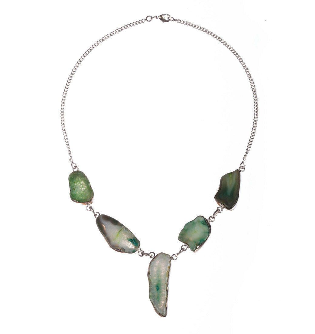 Handmade Sterling and Green Druzy Agate Stone Bezel Set Necklace Size ONE SIZE - 2 Thumbnail