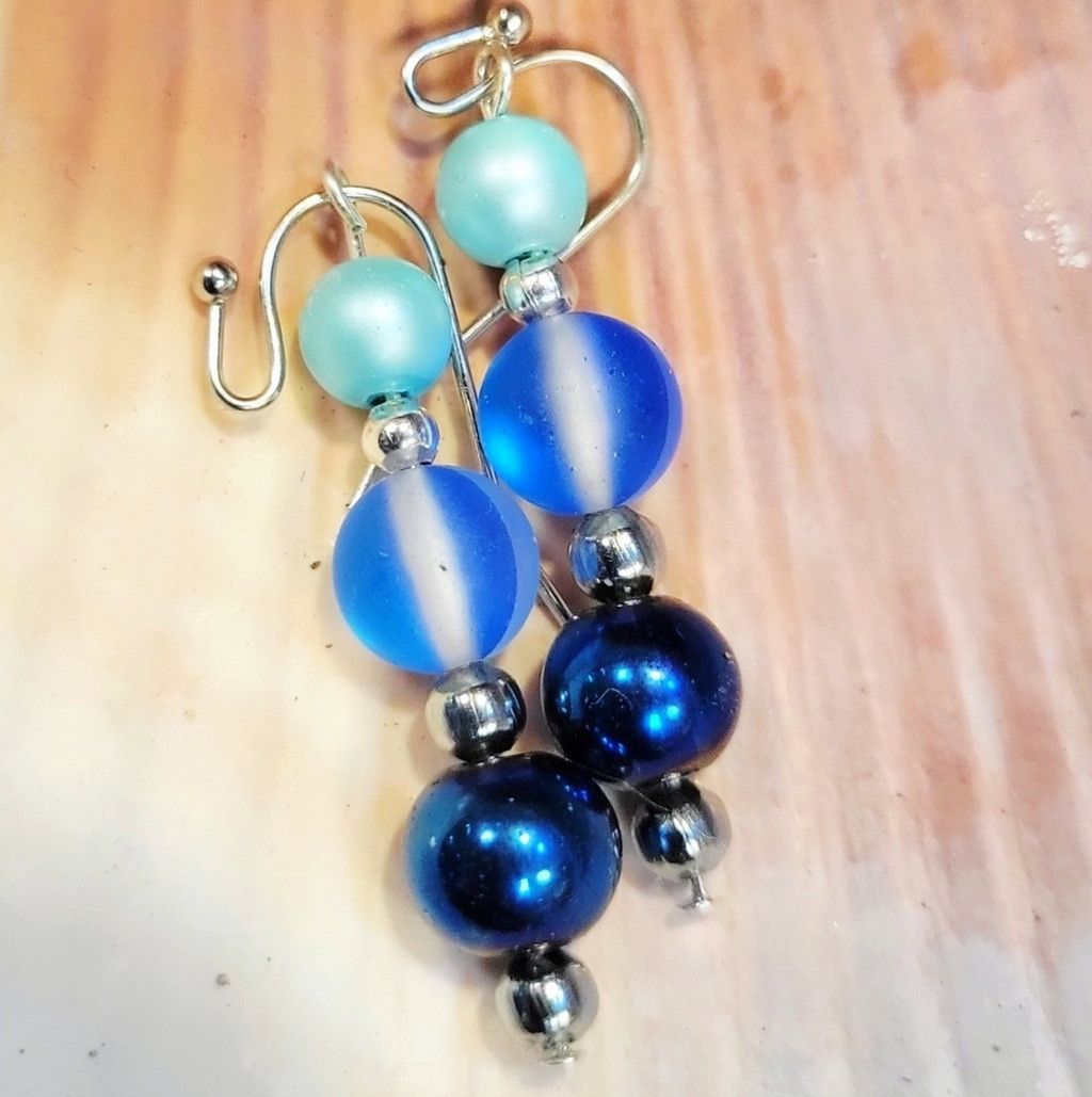 Handmade Matte Mermaid Beaded 3 Tier Drop Earrings Handcrafted Size ONE SIZE - 5 Thumbnail