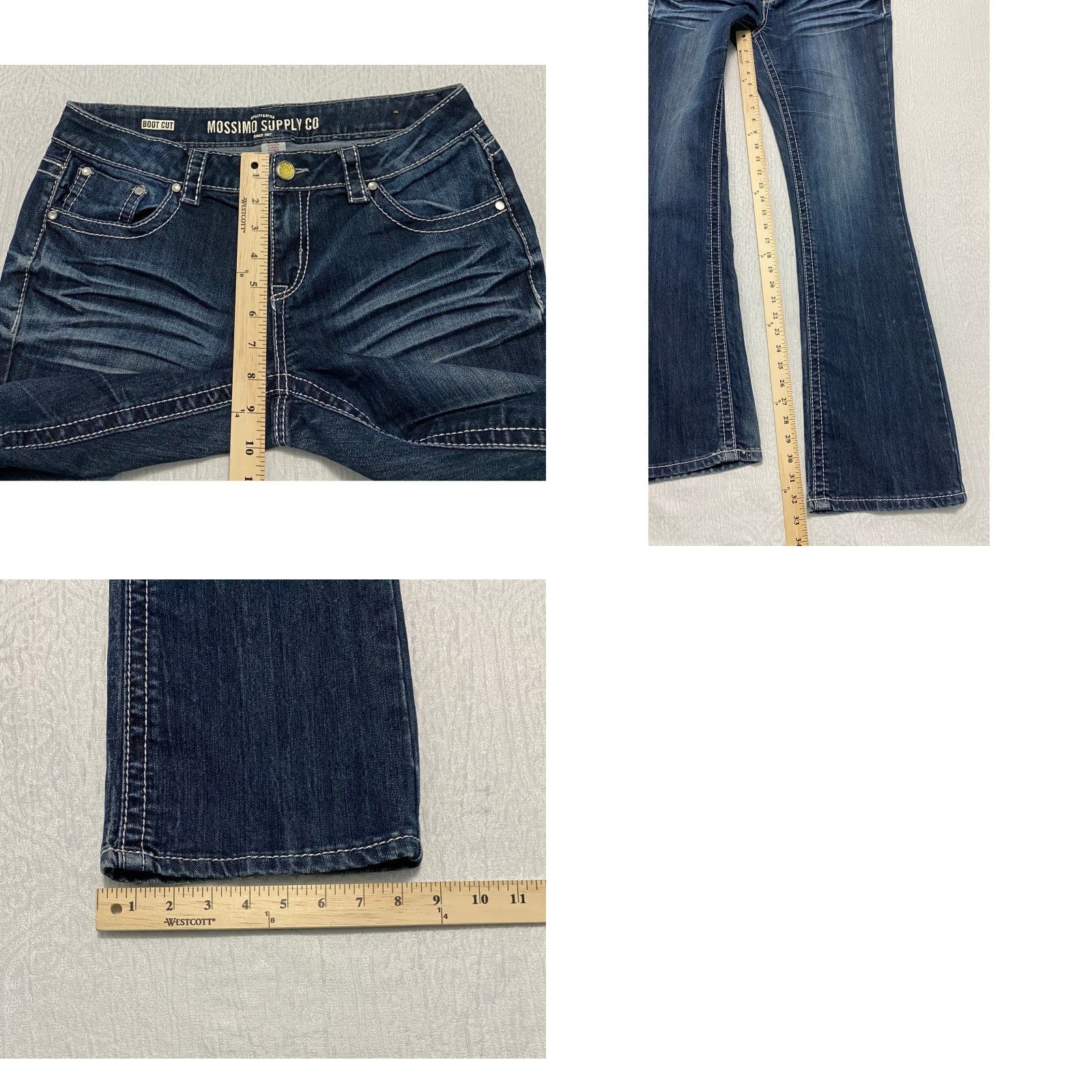Mossimo Mossimo Jeans Bootcut Womens 13 Blue Dark Wash Embellished Pockets Sequin Rhinestone Utility Style Flap Zipper Button Cotton Denim 33x33 Size 34" / US 12 / IT 48 - 8 Thumbnail
