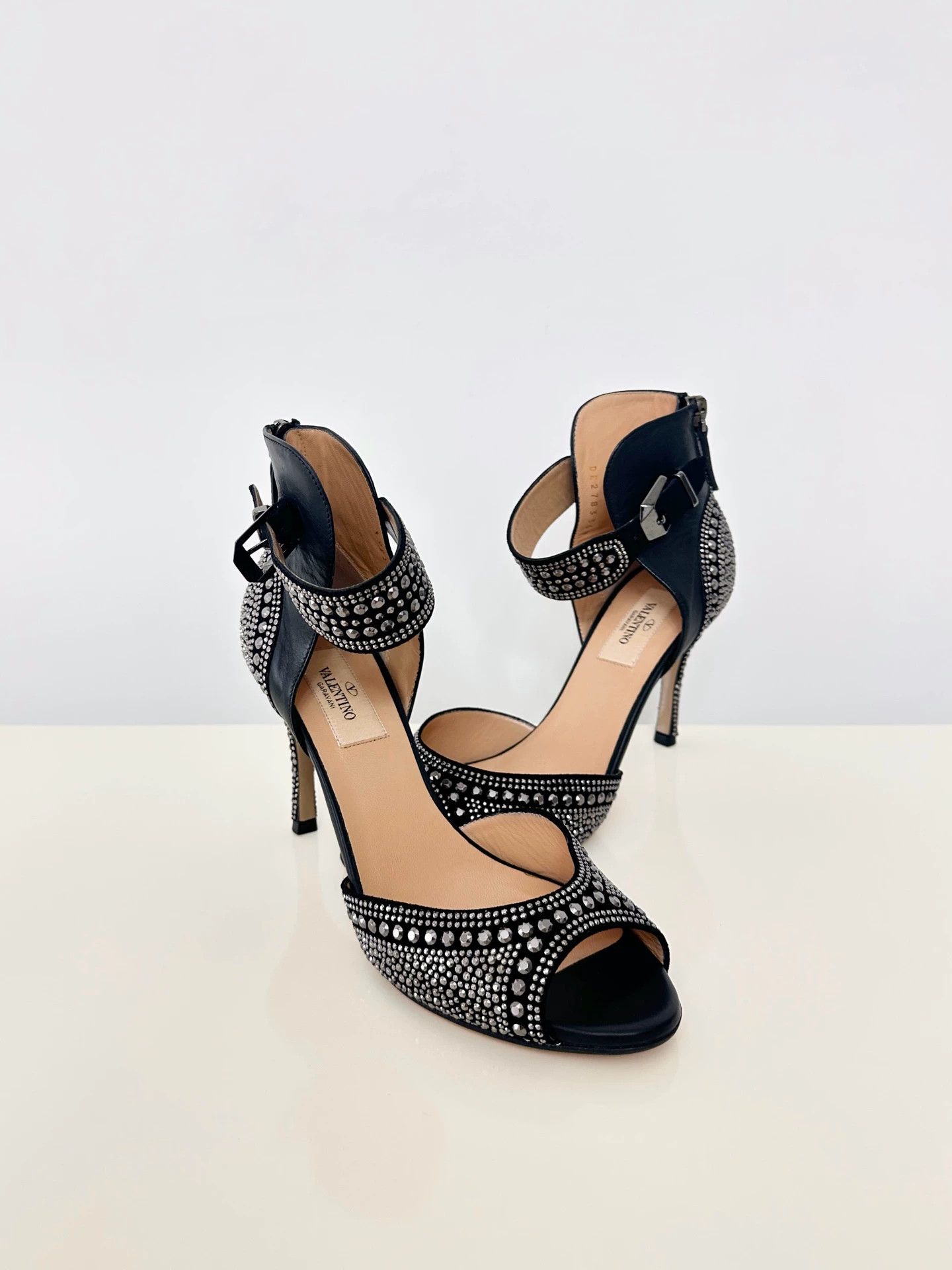 Valentino Valentino Women's Black Crystal Leather Heeled Sandals 36.5 Size US 5.5 / IT 35.5 - 9 Thumbnail