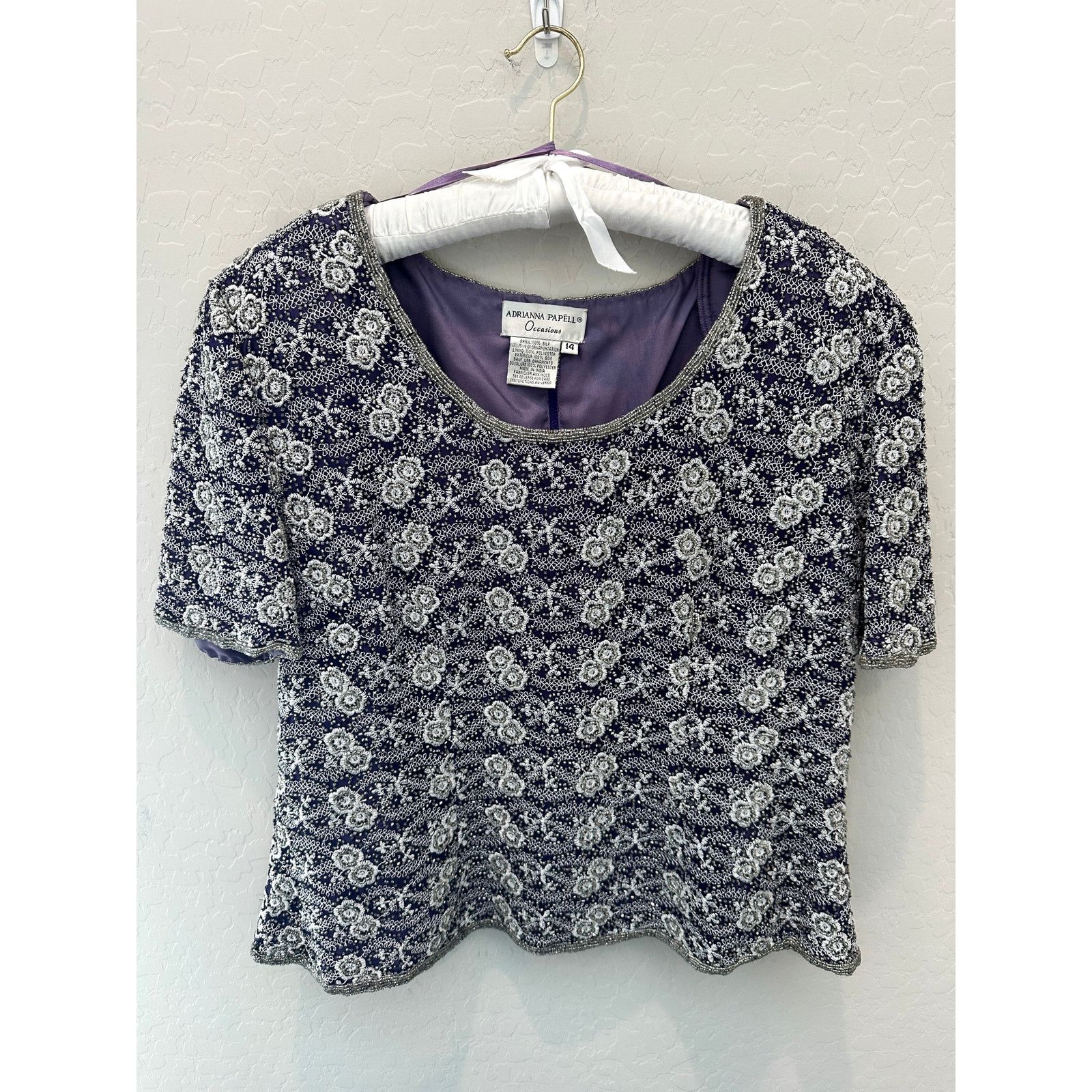Adrianna Papell ADRIANNA PAPELL Vintage Purple Silk Beaded Evening Wear Top Size XL / US 12-14 / IT 48-50 - 1 Thumbnail