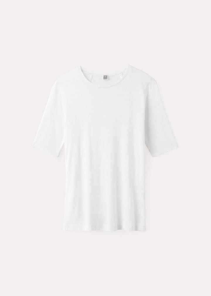Toteme o1mle0525 Thin Cashmere Modal T-Shirt in Off-White Size L / US 10 / IT 46 - 1 Thumbnail