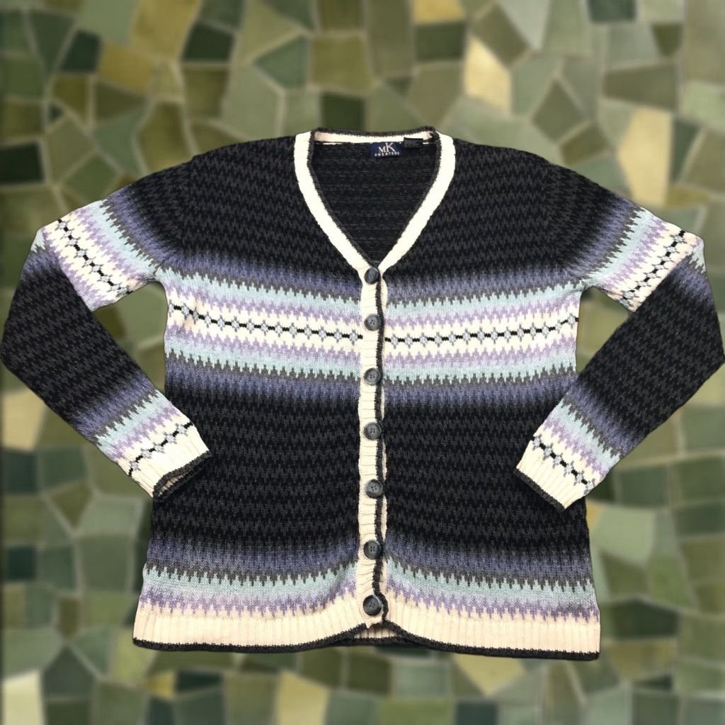 Vintage VINTAGE MK Sweaters Cardigan Womens Small Gray Geometric Knit V-Neck Cotton Ramie Button Down Size S / US 4 / IT 40 - 1 Thumbnail