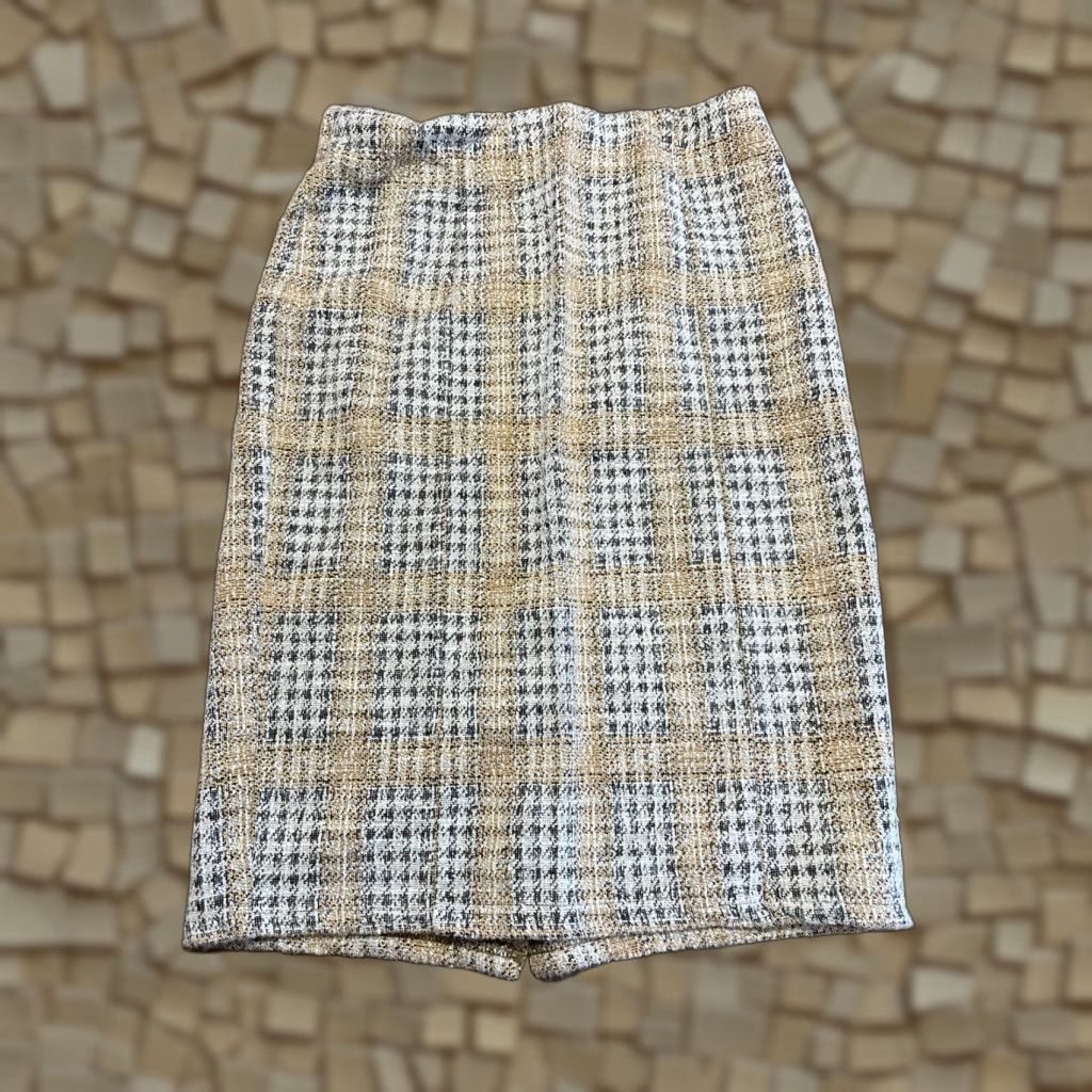 Vintage Kate Kasin Skirt Women's Small White Brown Short Zip Slit Back Size 28" / US 6 / IT 42 - 1 Thumbnail