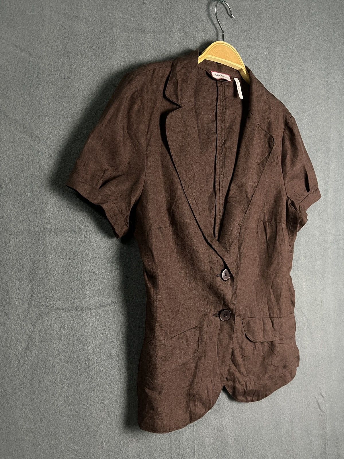 Max Mara Max & Co Short Sleeve Blazer Women Brown Made in Italy Size M / US 6-8 / IT 42-44 - 4 Thumbnail