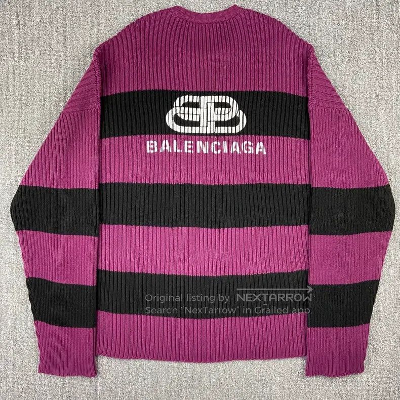 Balenciaga Balenciaga Black and Pink Striped Knit Sweater Size US M / EU 48-50 / 2 - 3 Thumbnail