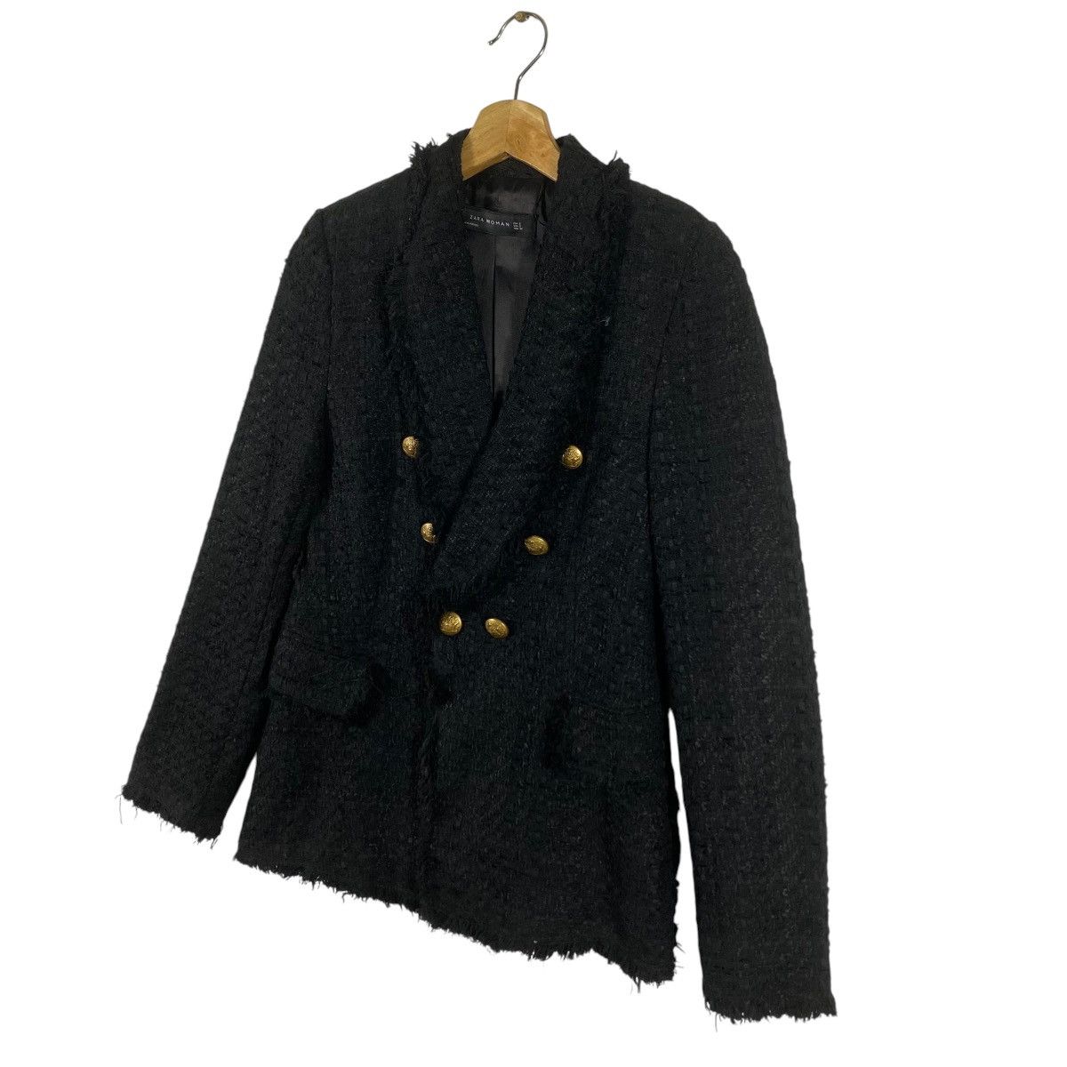 Other × Zara Zara Black Blazer Tweed Whit Gold Button Coat Jacket Size S / US 4 / IT 40 - 5 Thumbnail