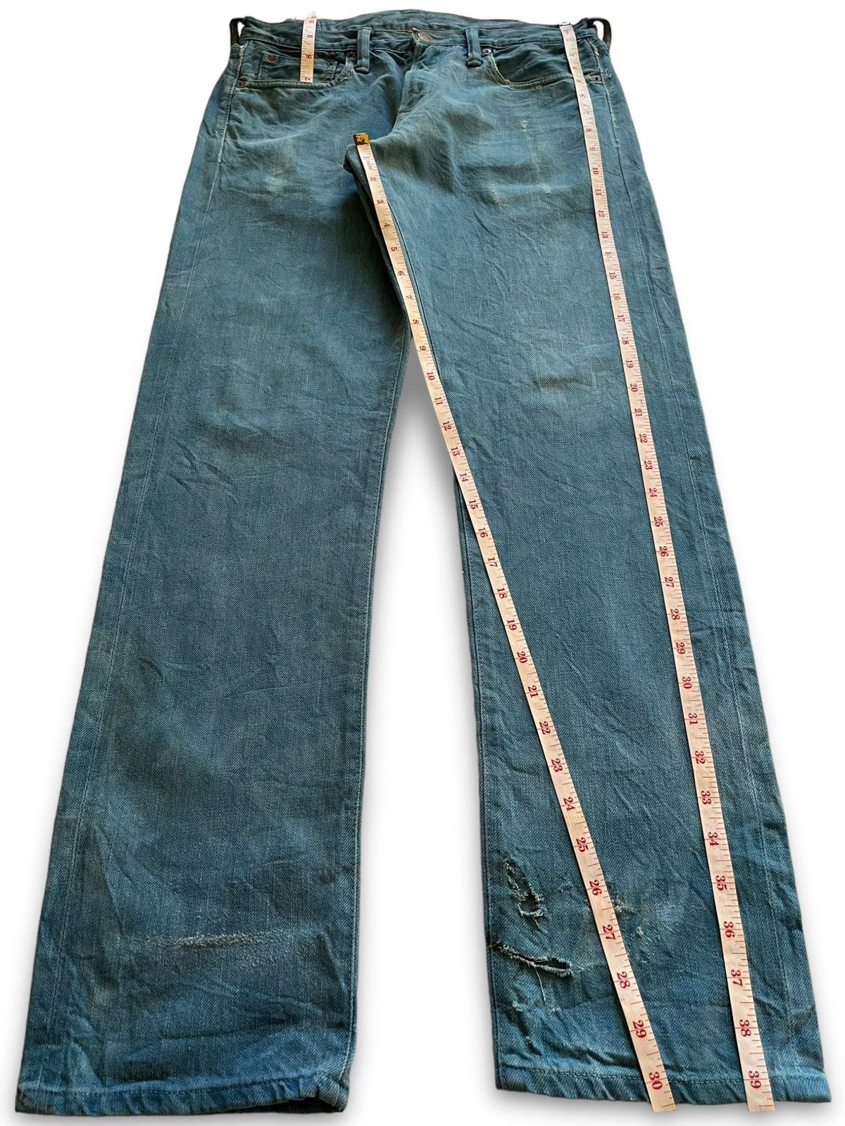 45rpm × Japanese Brand Vintage 45Rpm Selvedge Light Blue Sky Distressed Jeans Size US 30 / EU 46 - 14 Thumbnail
