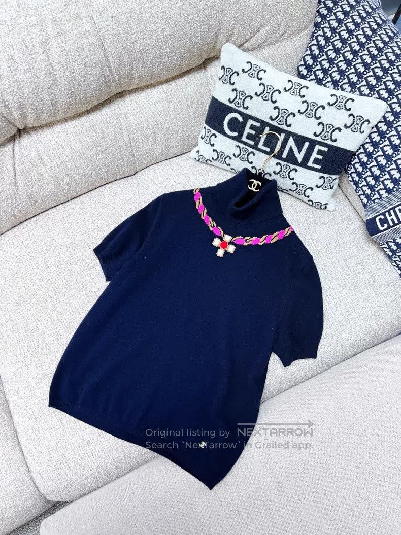 Chanel Chanel Neckline pink gemstone necklace high collar knitted Size XS / US 0-2 / IT 36-38 - 2 Thumbnail