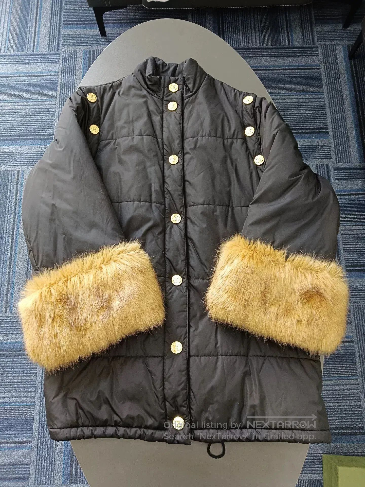 Gucci Black Long Sleeve Jacket with Fur Trim.