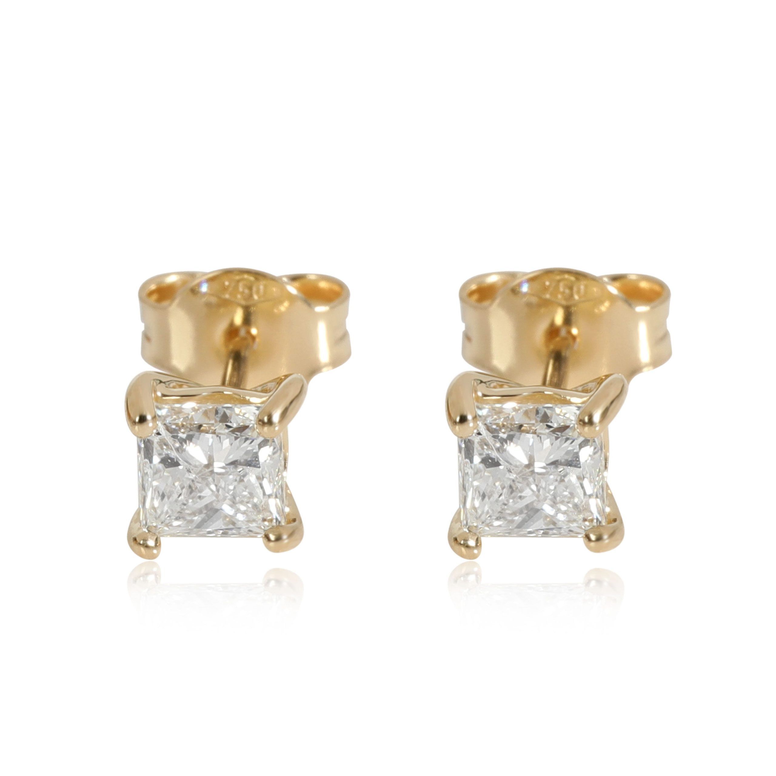 image of Princess Cut Diamond Stud Earring In 18K Yellow Gold J-K Si1-Si2 0.9 Ctw, Women's