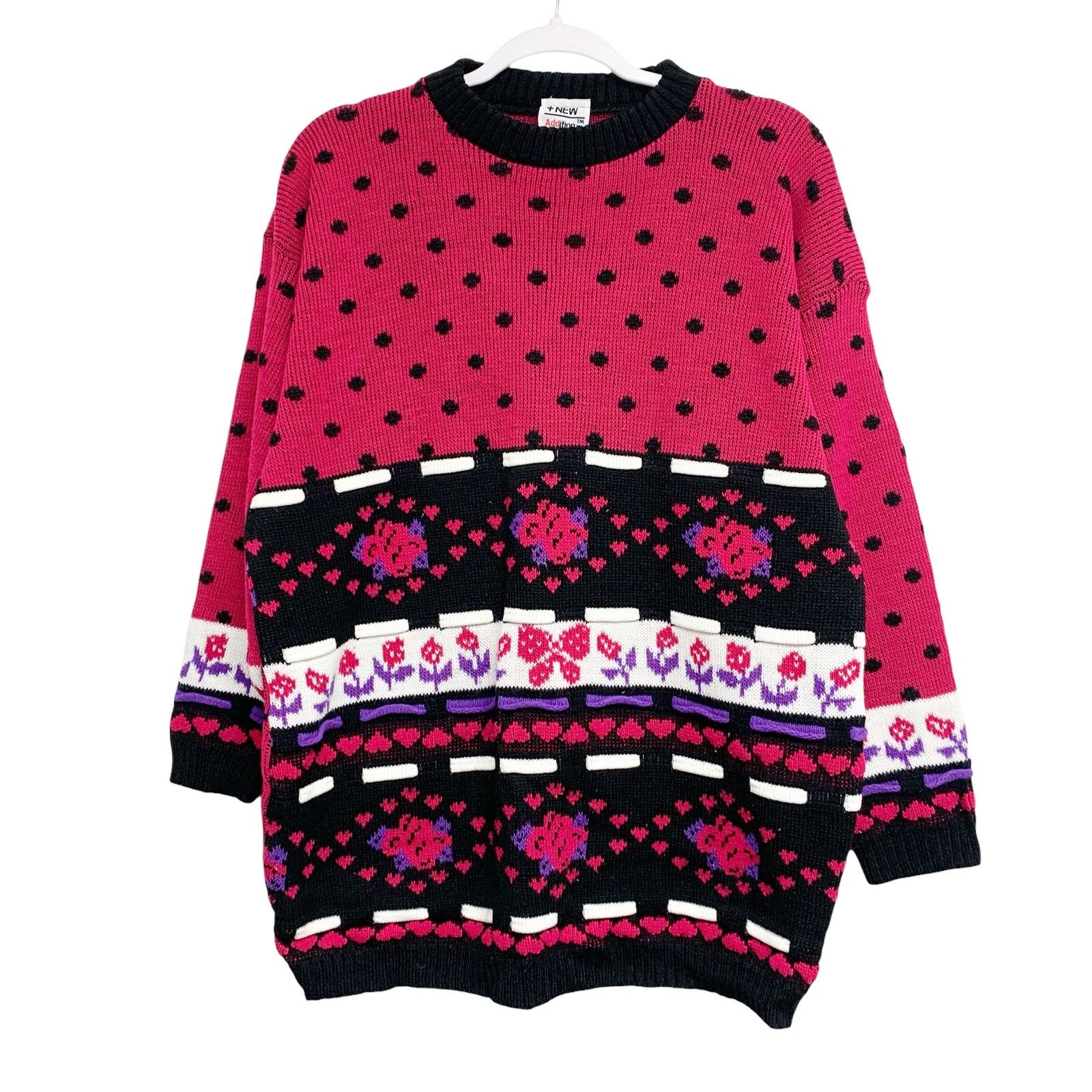 Vintage Vintage New Addition Floral Dot Knit Pullover 90s Sweater Size ONE SIZE - 2 Thumbnail