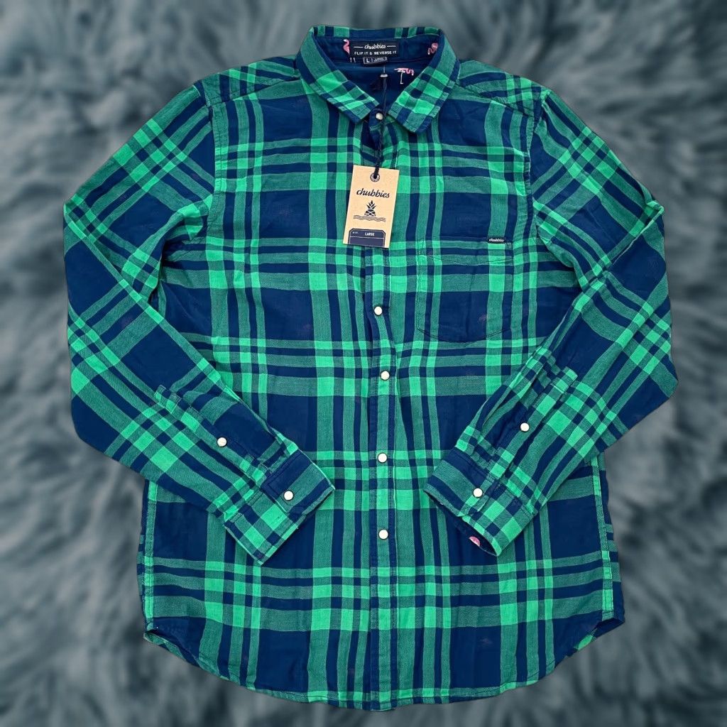 Chubbies Chubbies Shirt Adult Large Green Blue Button Up Reversible Flip It & Reverse It Shirt Mens Plaid Casual Size US L / EU 52-54 / 3 - 1 Thumbnail
