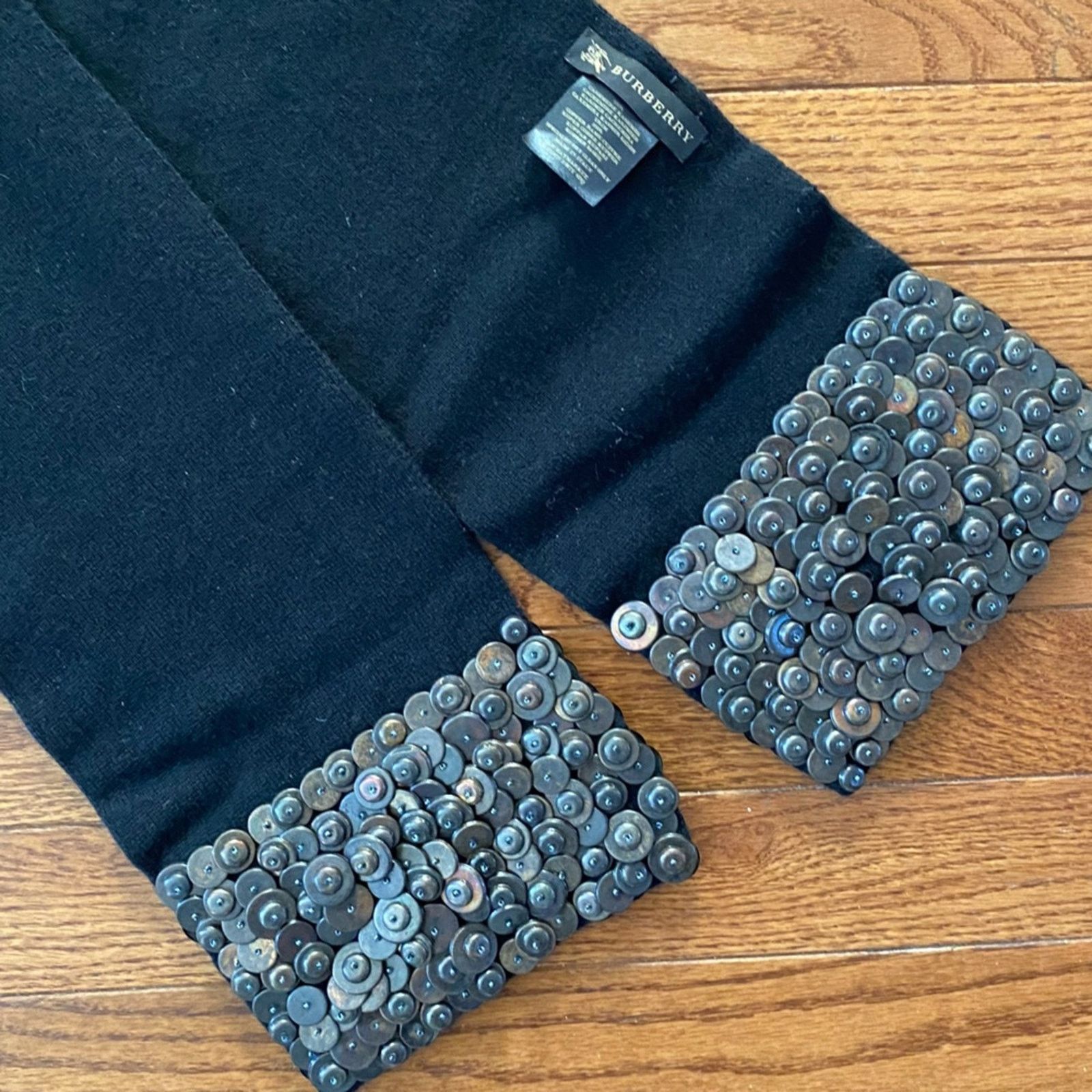 Burberry BURBERRY Black Cashmere Scarf with Copper Metallic Trim EUC Size ONE SIZE - 4 Thumbnail