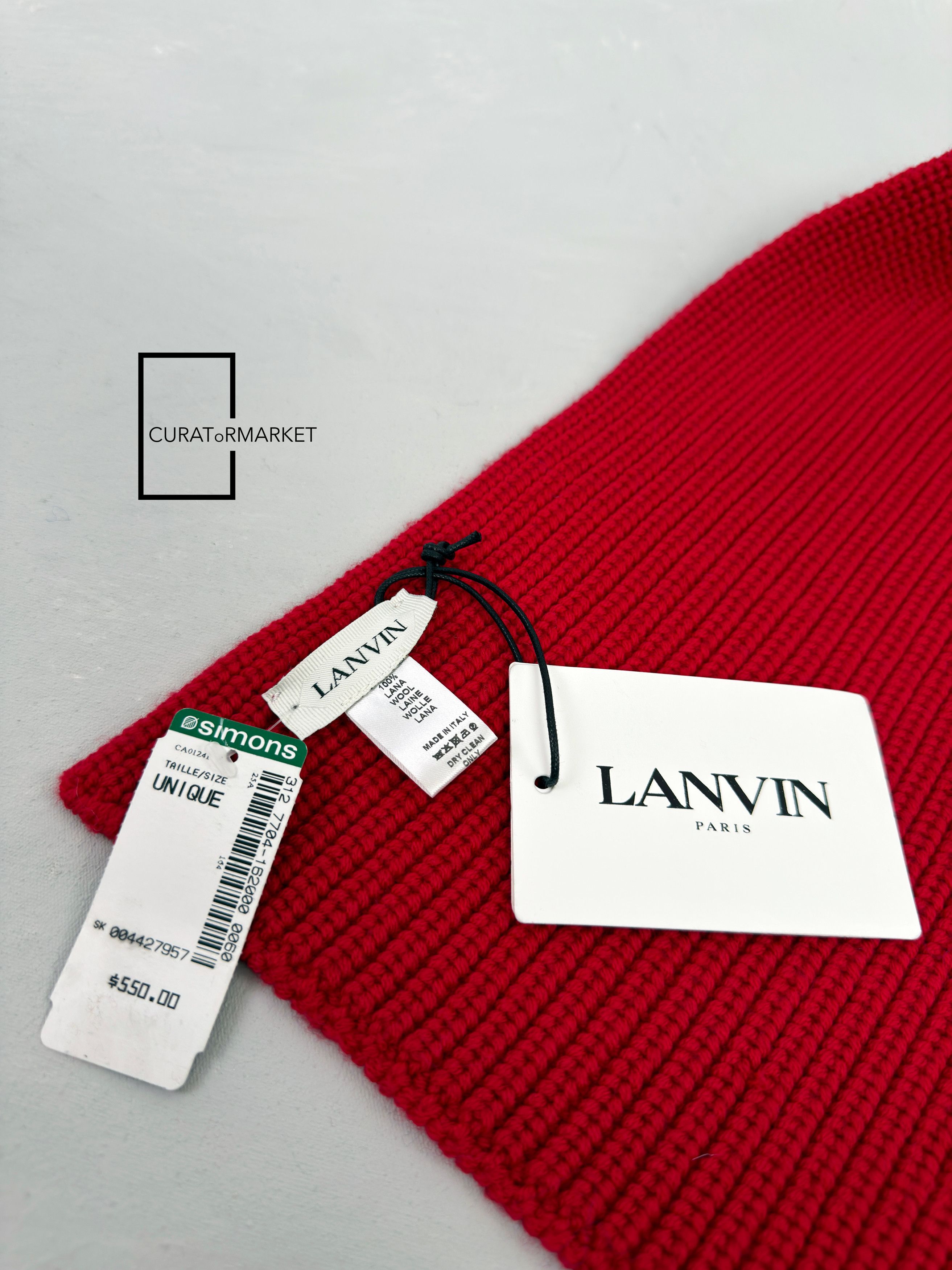 Lanvin Iconic Embroidered Text Logo Knitted Wool Luxury Scarf FW25 Size ONE SIZE - 6 Thumbnail