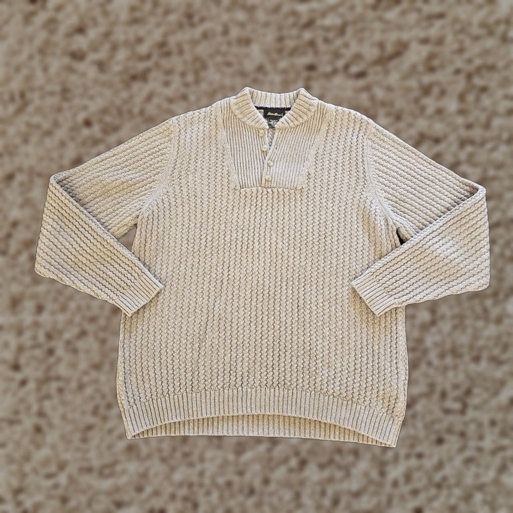Eddie Bauer VINTAGE Eddie Bauer Sweater Mens Large Tall Beige Ribbed Knit Long Sleeve Henley Size US L / EU 52-54 / 3 - 1 Thumbnail