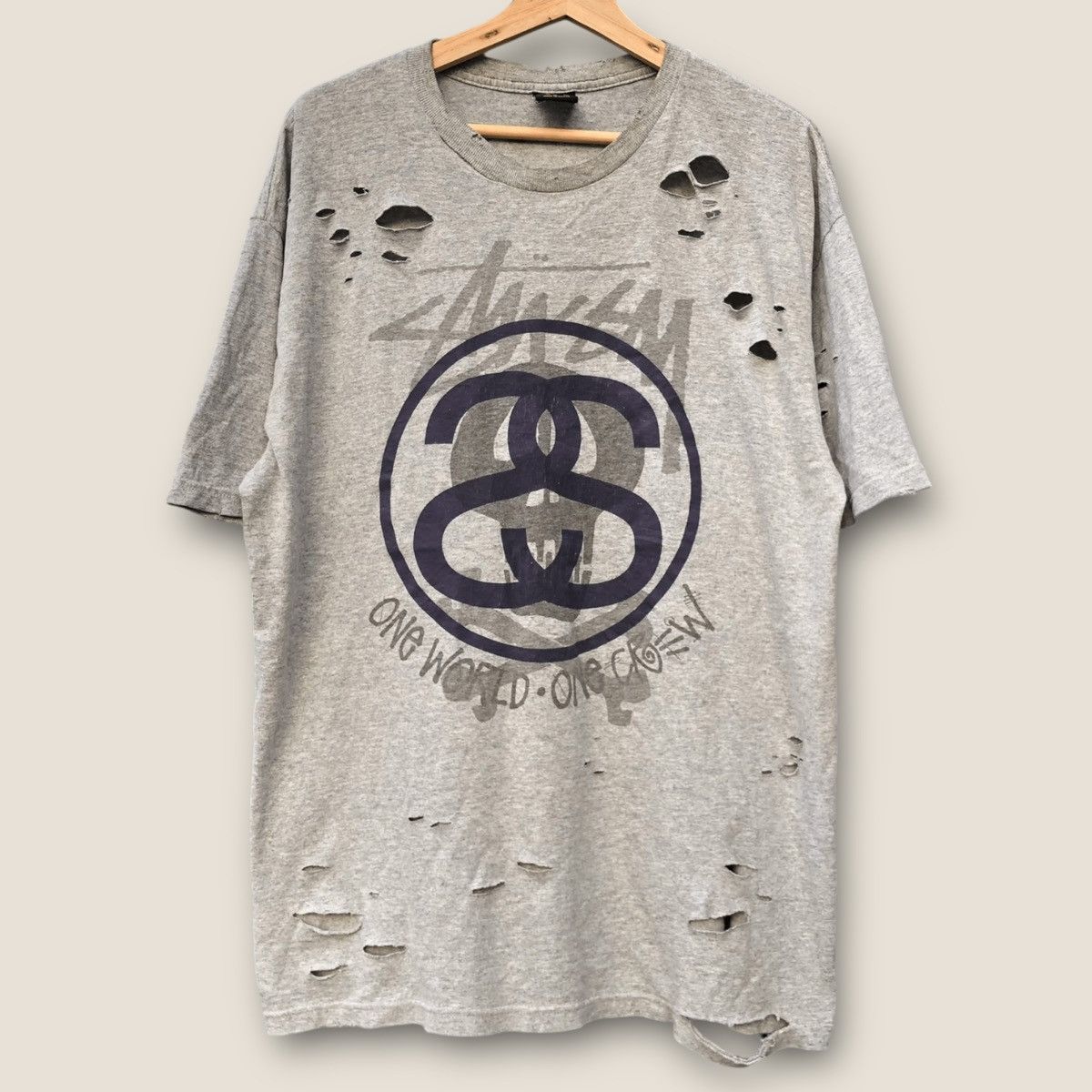 Stussy Vintage Stussy One World One Crew Distressed Grunge tees Size US L / EU 52-54 / 3 - 1 Thumbnail
