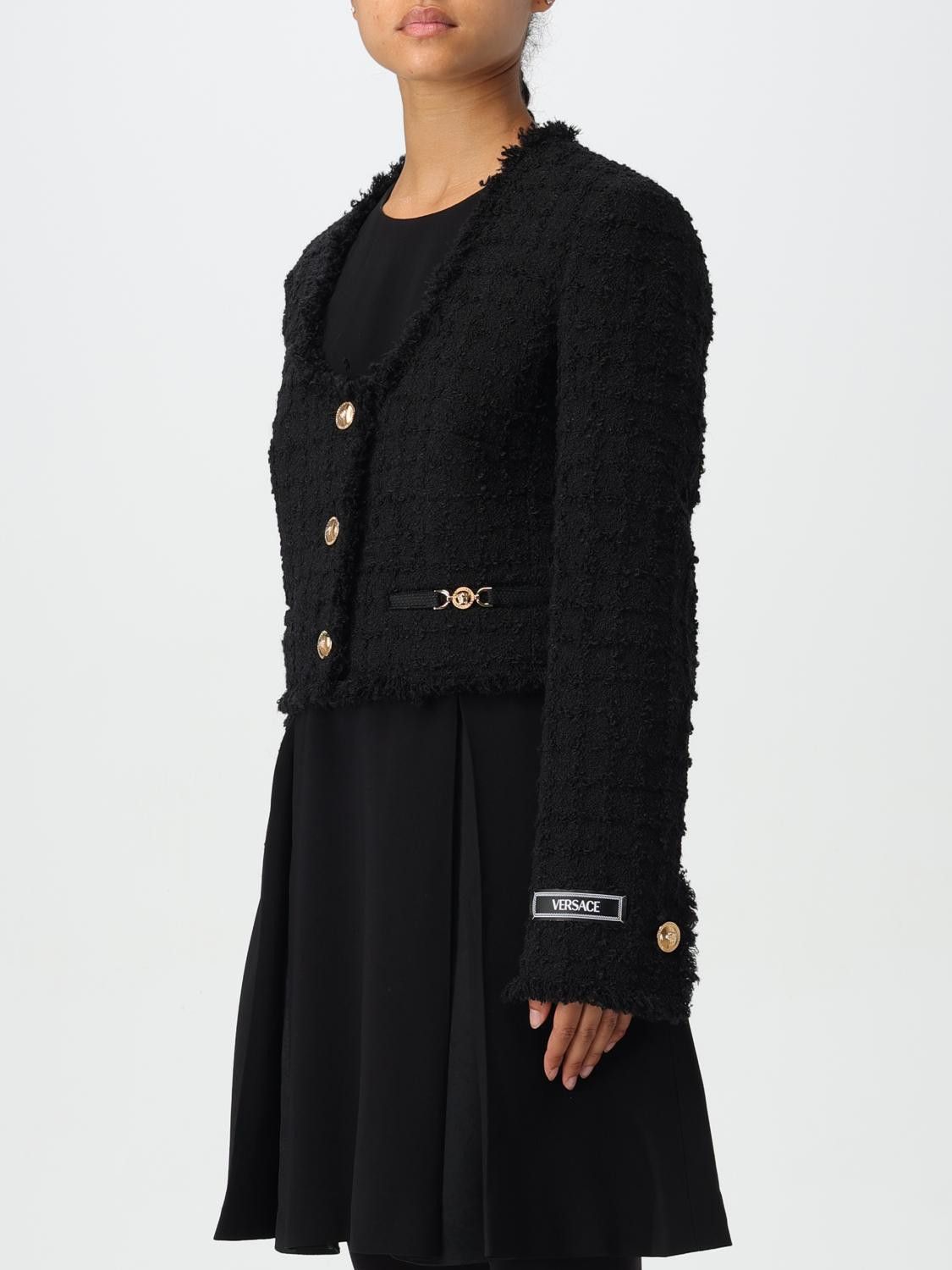 Versace o1s22i1n1024 Short Tweed Heritage Jacket in Black Size S / US 4 / IT 40 - 4 Thumbnail