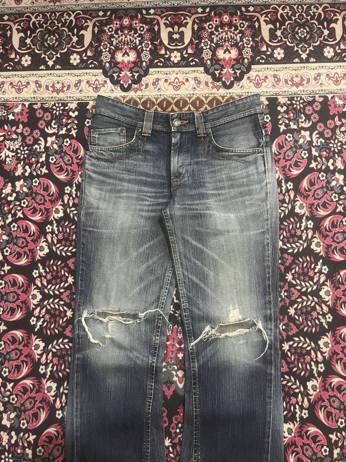 Edwin Vintage Edwin 431 XVS Dark Blue Washed Ripped Flare Jeans Size US 30 / EU 46 - 3 Thumbnail
