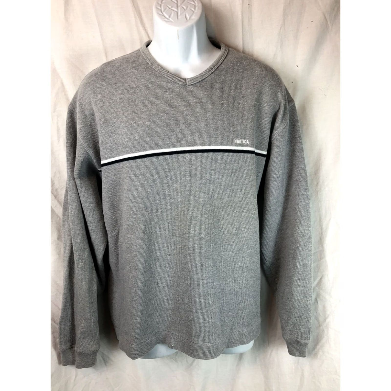 Nautica Nautica Pullover Shirt L Gray V-neck Long Sleeve Cotton Knit Jersey Size US L / EU 52-54 / 3 - 5 Thumbnail