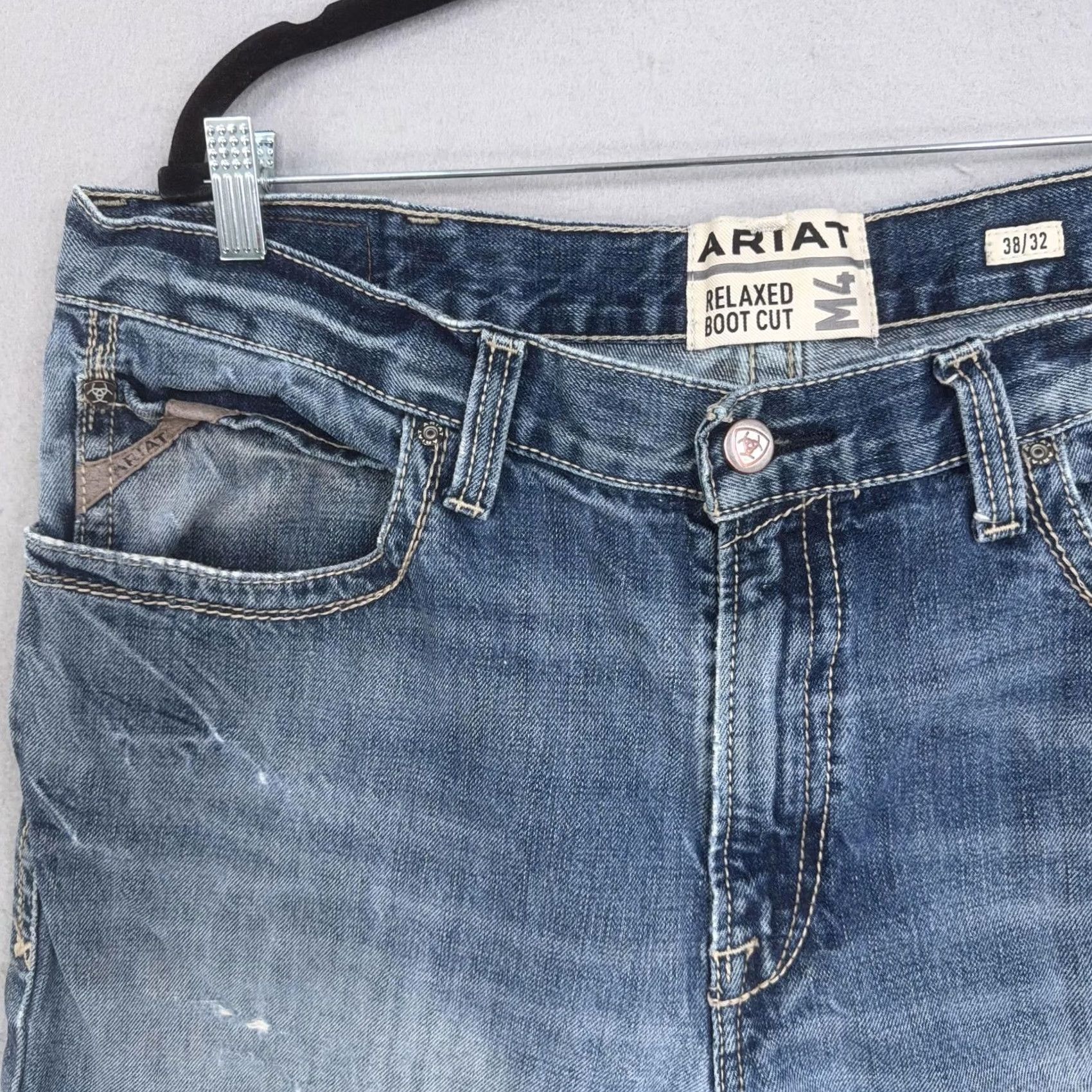 Ariat Ariat Shorts Mens 38 Blue M4 Relaxed Cutoff Distressed Jorts Patched Hem Size US 38 / EU 54 - 2 Thumbnail