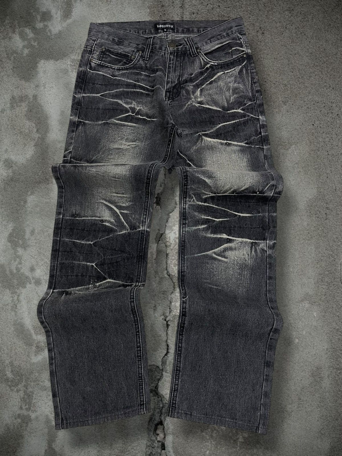 LOWBOX Vintage Og 1990s Japan Designer Lowbox Tribal Spiral Denim Size US 29 - 1 Thumbnail
