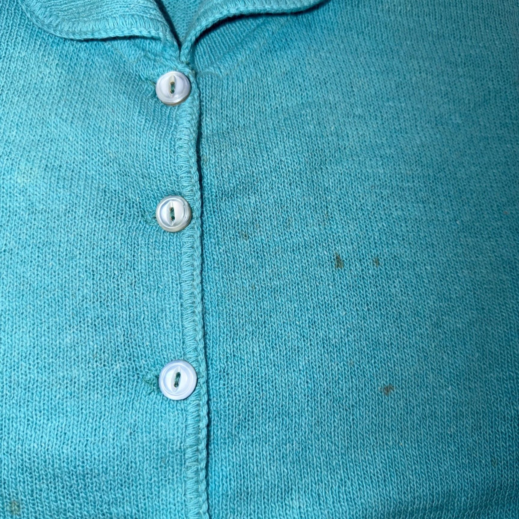 Vintage VTG 1940s Wool Cardigan Sweater Rockabilly Womens Knit Blue Button Rabbit Size M / US 6-8 / IT 42-44 - 6 Thumbnail