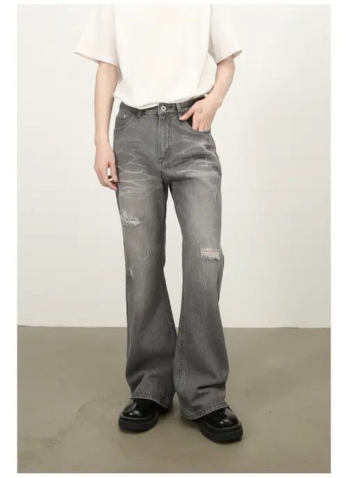 Japanese Brand × Jean American street loose straight washed flared ripped jeans Size US 32 / EU 48 - 2 Thumbnail