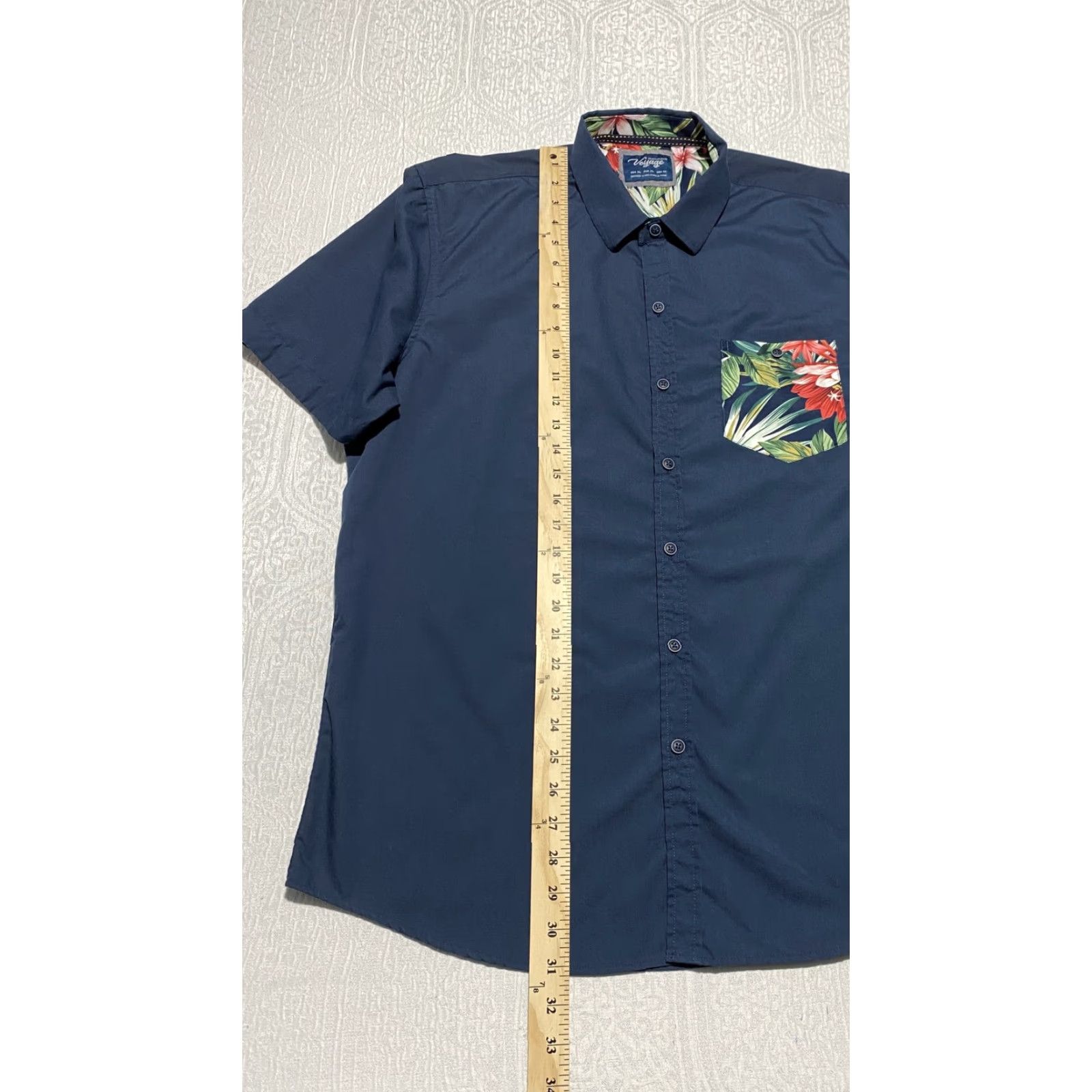 Vintage Voyage Shirt Mens XL Navy Blue Floral Pocket Short Sleeve Button Up Casual Size US XL / EU 56 / 4 - 3 Thumbnail