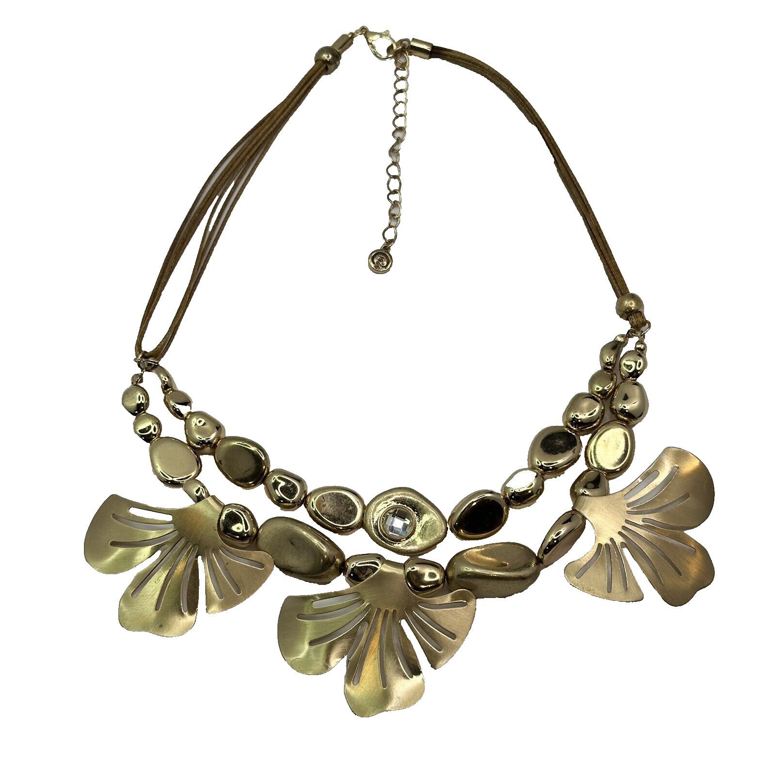 Other C 1946 Signed Gold Tone Gingko Leaves Necklace Leather Cord Size ONE SIZE - 4 Thumbnail