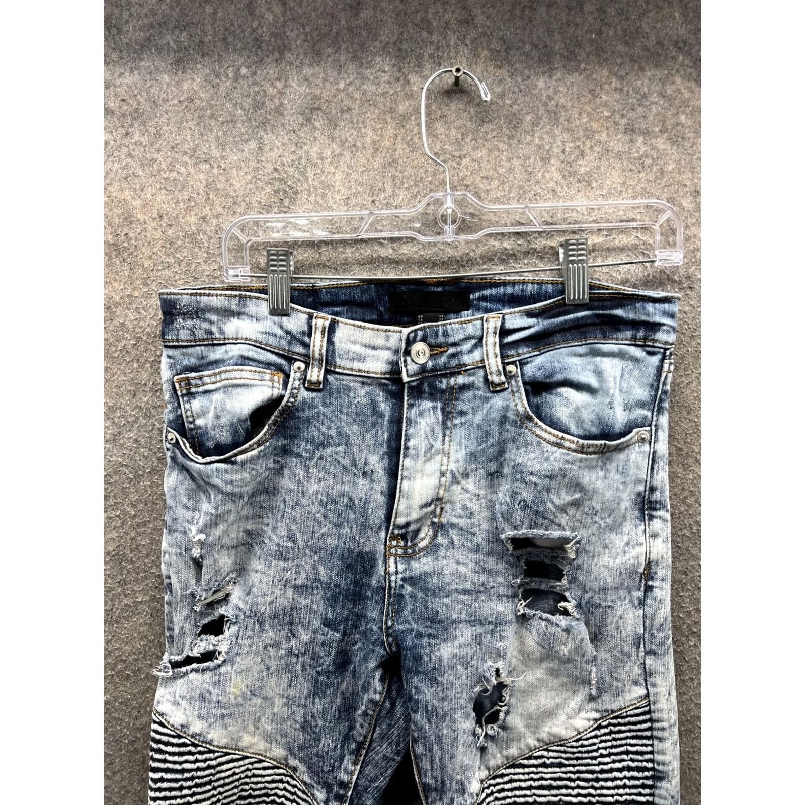 H&M H&M Jeans Mens 32 Blue Slim Skinny Moto Biker Distressed Acid Wash Denim Size US 32 / EU 48 - 7 Thumbnail