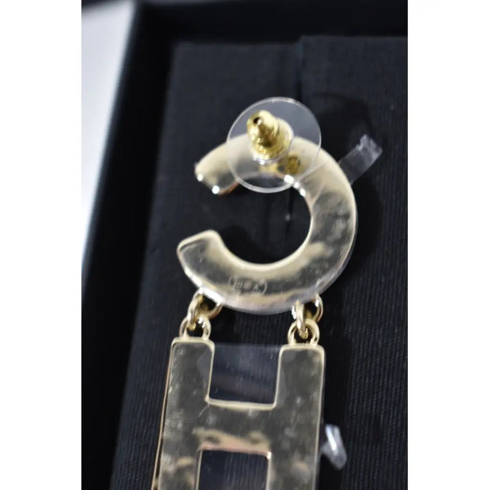 Chanel Chanel Gold CHA NEL Letter Logo Large Dangle Drop Earrings Size ONE SIZE - 10 Thumbnail