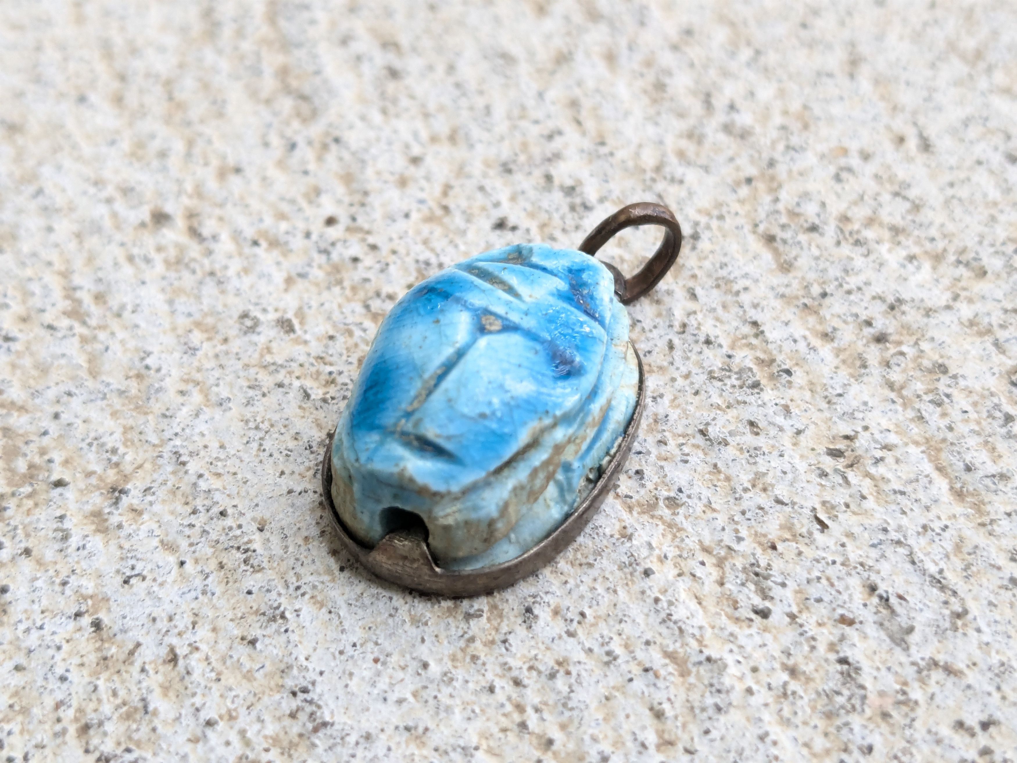 Jewelry × Vintage Scarab Pendant Blue Stone Egypt Kemet Oval Size ONE SIZE - 6 Thumbnail