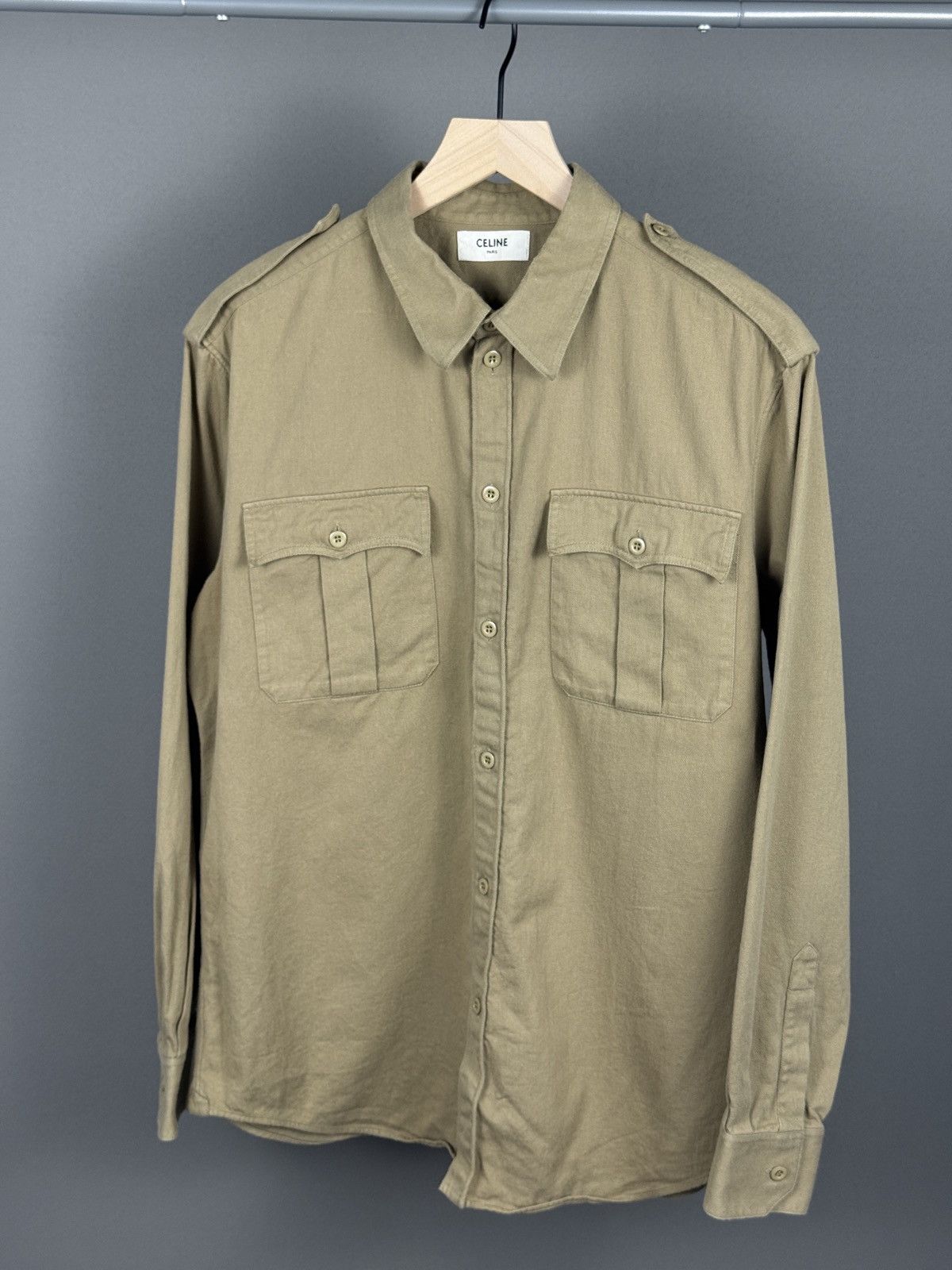 Celine SS 20 Celine X Hedi Slimane Military Shirt in Cotton Twill Size US M / EU 48-50 / 2 - 6 Thumbnail