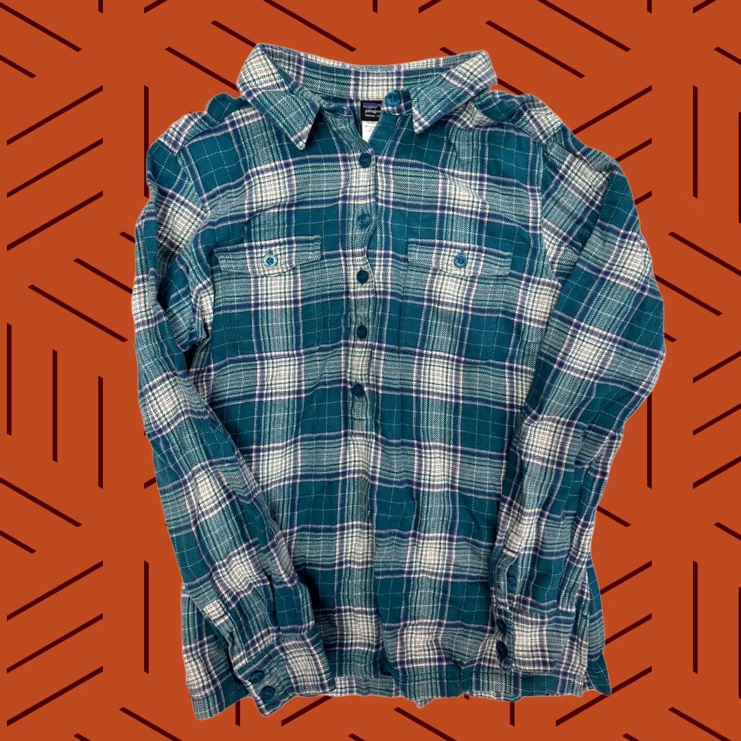 Patagonia Patagonia Women Teal Purple Plaid Organic Cotton Fjord Flannel Shirt Size 10 Size L / US 10 / IT 46 - 1 Thumbnail
