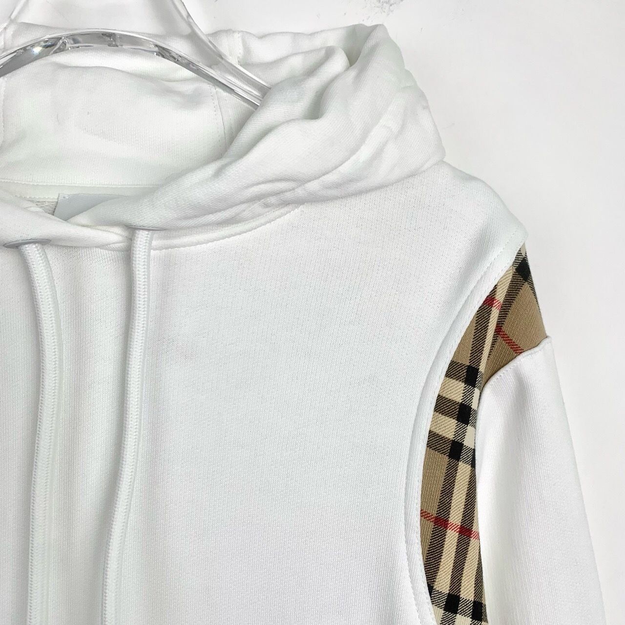 Burberry Burberry Check Patchwork White Hoodie with Long Sleeves (Siz Size XS / US 0-2 / IT 36-38 - 9 Thumbnail