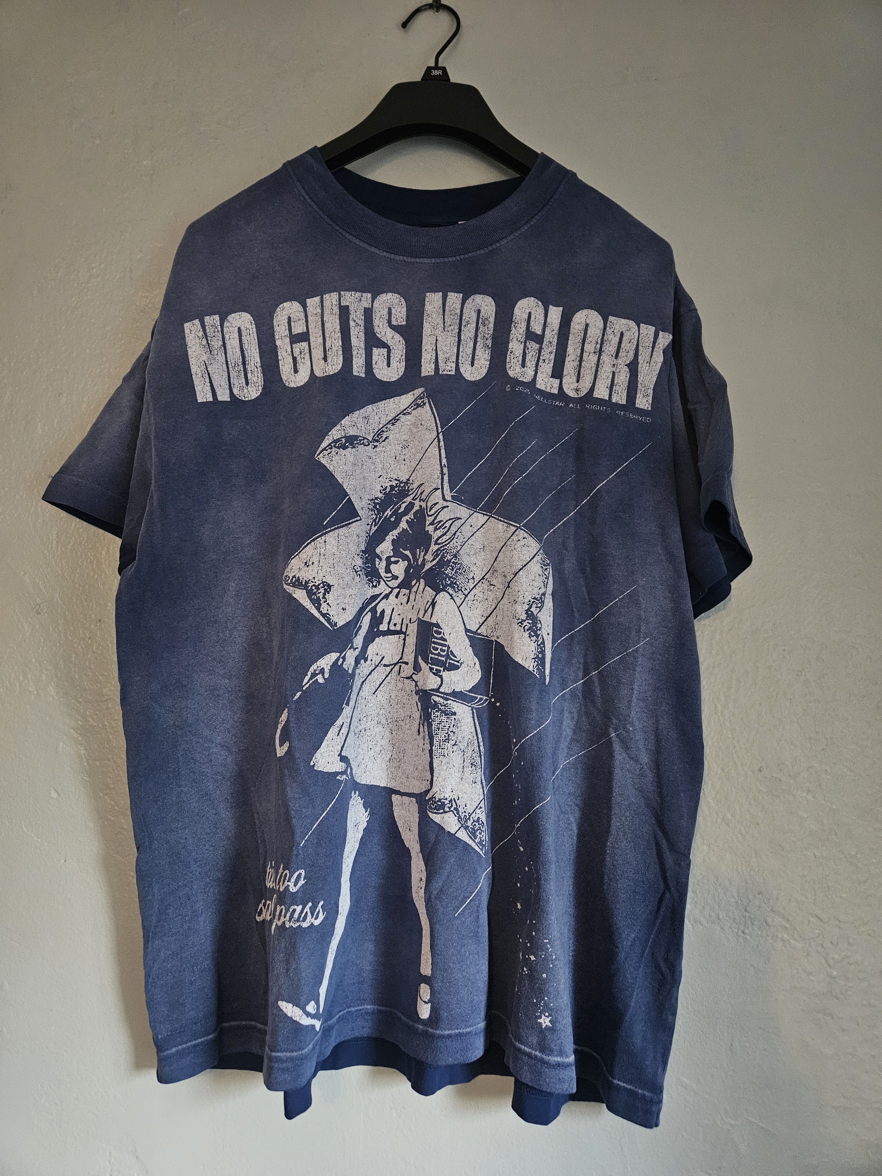 Carry Your Cross Cracked Print Blue Oversized T Shirt